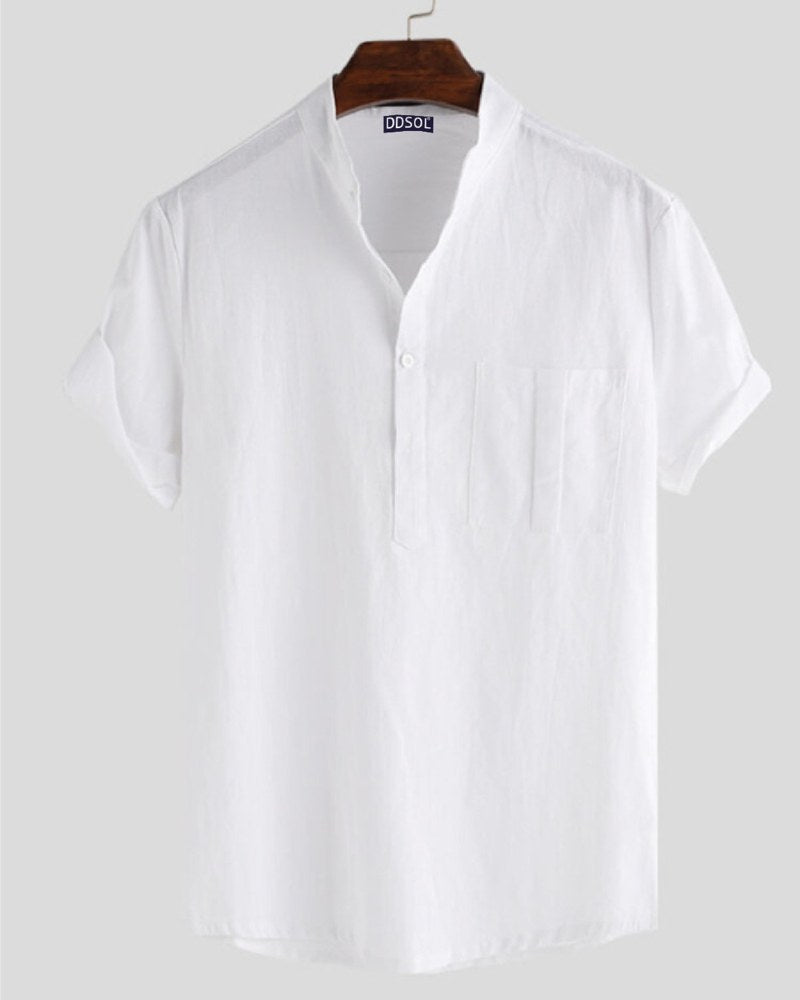 Fresh White Collarless Shirt