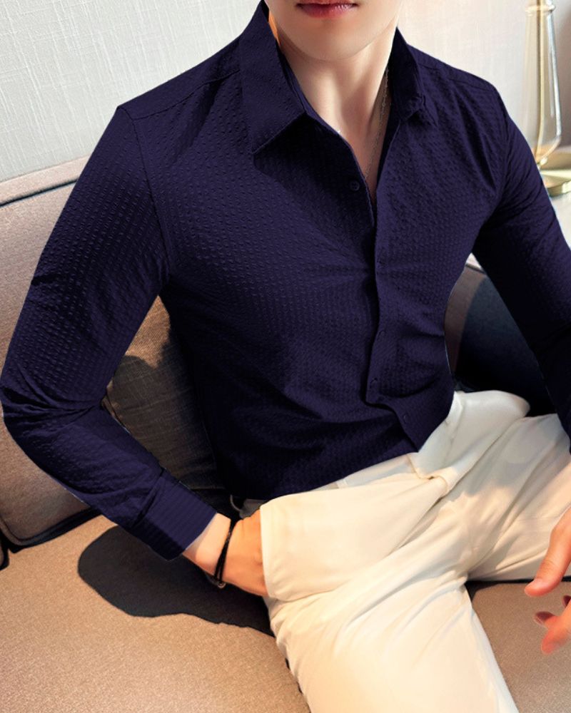 Textured Royal Indigo Full Sleeve Shirt