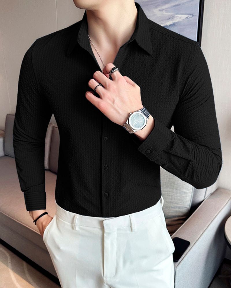 Textured Black Full Sleeve Shirt