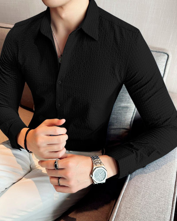 Textured Black Full Sleeve Shirt