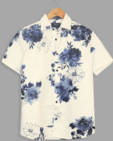 Blue Floral cotton shirt For Men