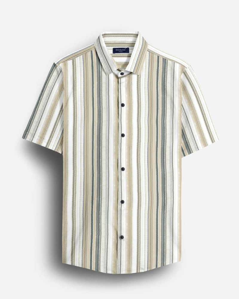 Olive Sand Striped Cotton Shirt