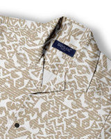 Beige Geometric Print Short-Sleeve Button-Down Shirt