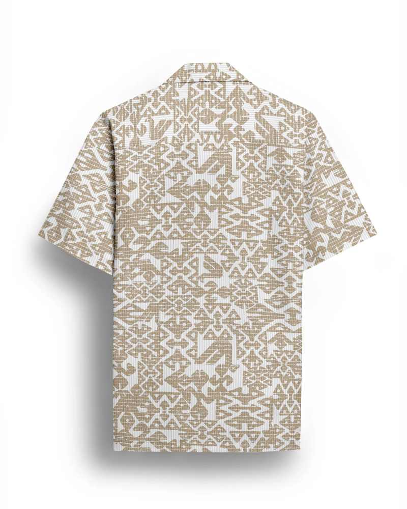 Beige Geometric Print Short-Sleeve Button-Down Shirt