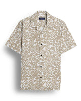 Beige Geometric Print Short-Sleeve Button-Down Shirt