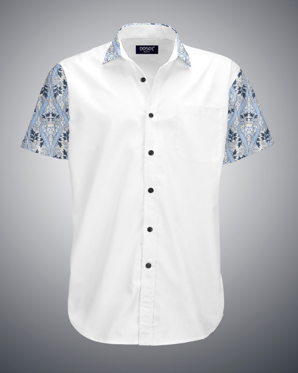 Divine Blue Printed Sleeve Cotton Shirt