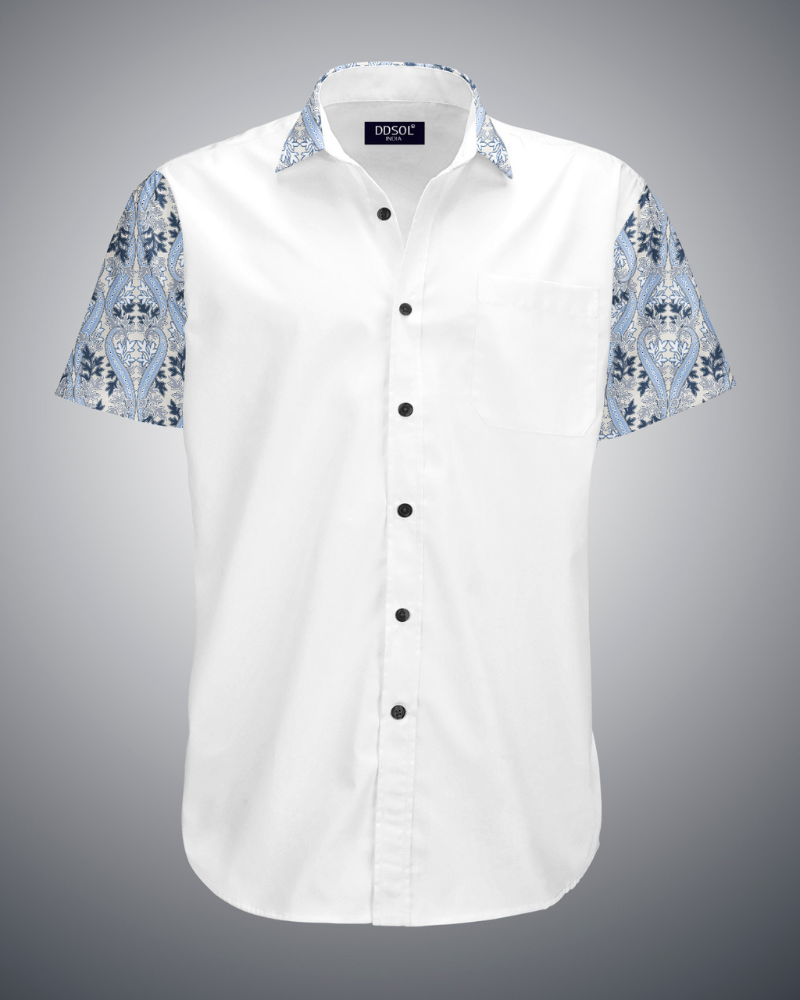 Divine Blue Printed Sleeve Cotton Shirt