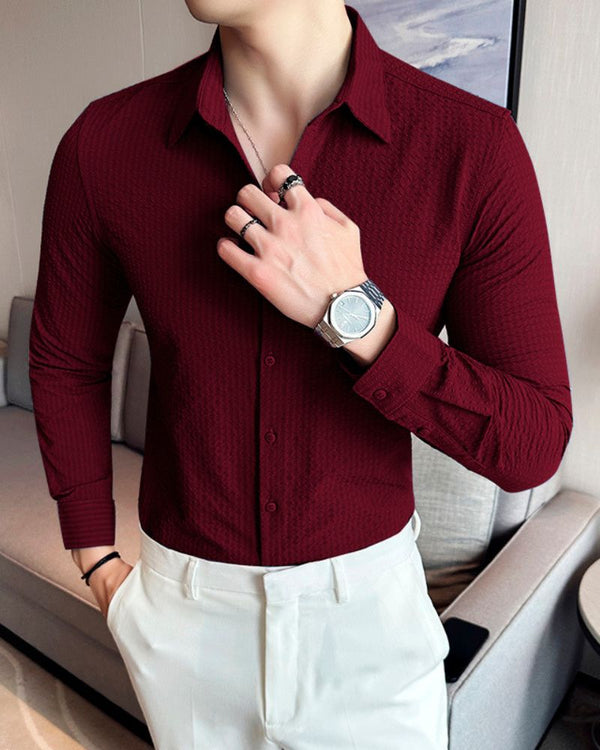 Textured Maroon Full Sleeve Shirt