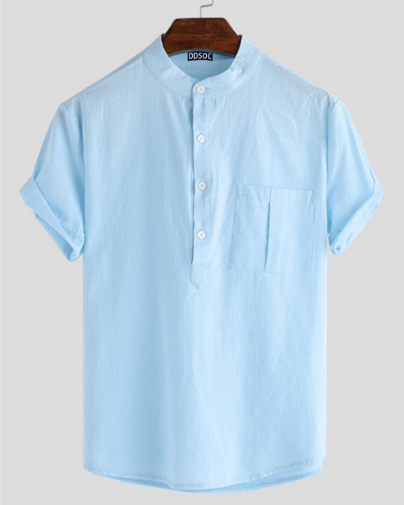 Men's Sky Blue Mandarin Collar Shirt