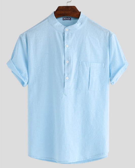 Men's Sky Blue Mandarin Collar Shirt