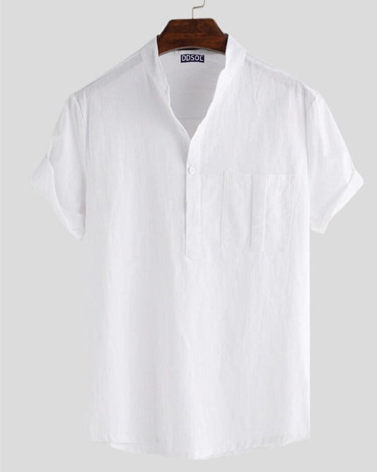 Fresh White Collarless Shirt