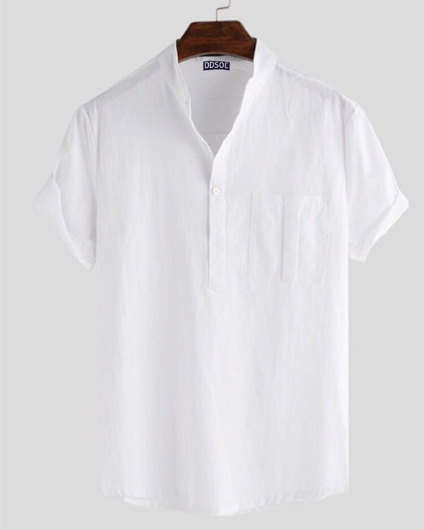 Fresh White Collarless Shirt