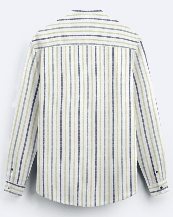 Verdant Striped Mandarin Shirt