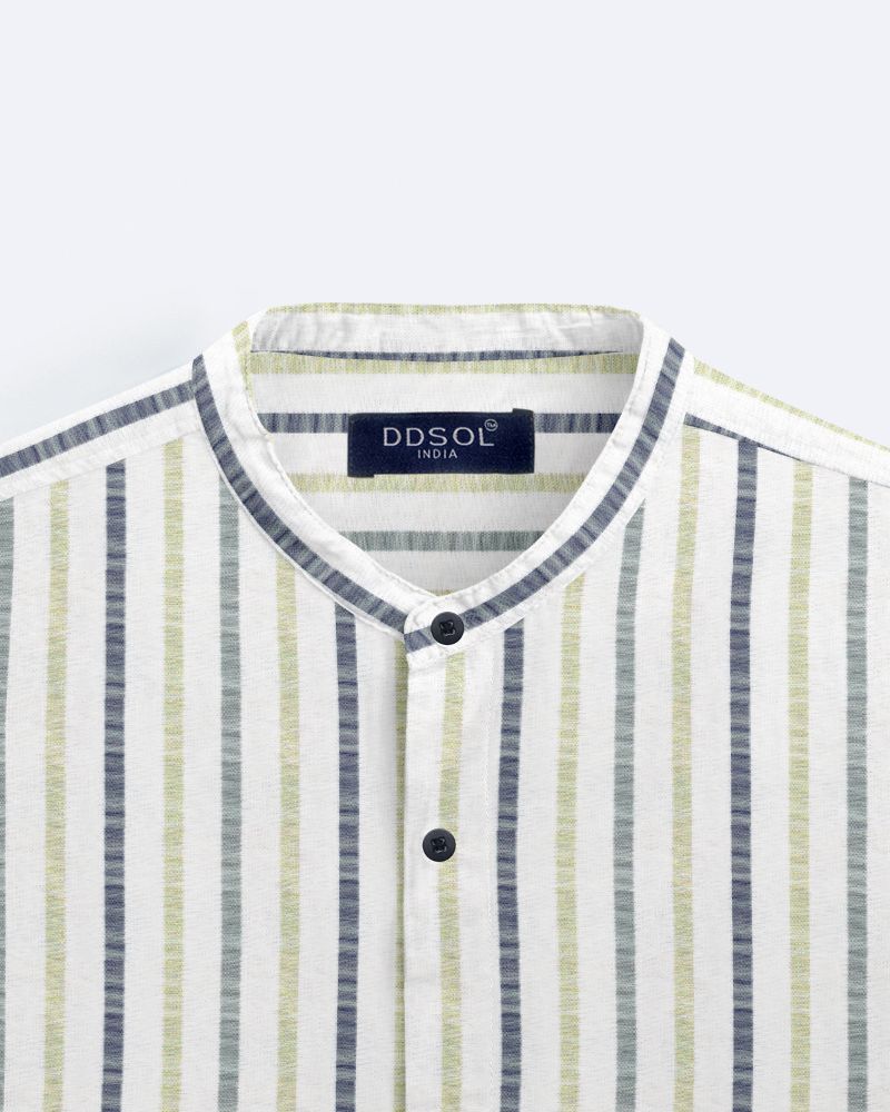 Verdant Striped Mandarin Shirt