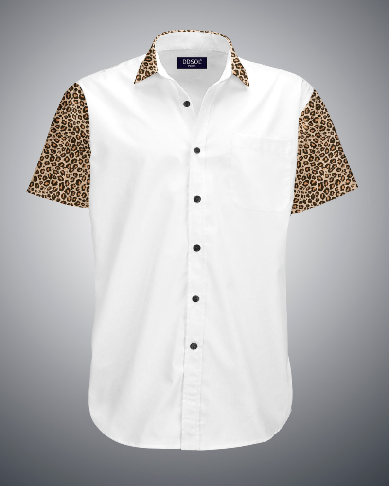 Leopard Print Sleeve Cotton Shirt