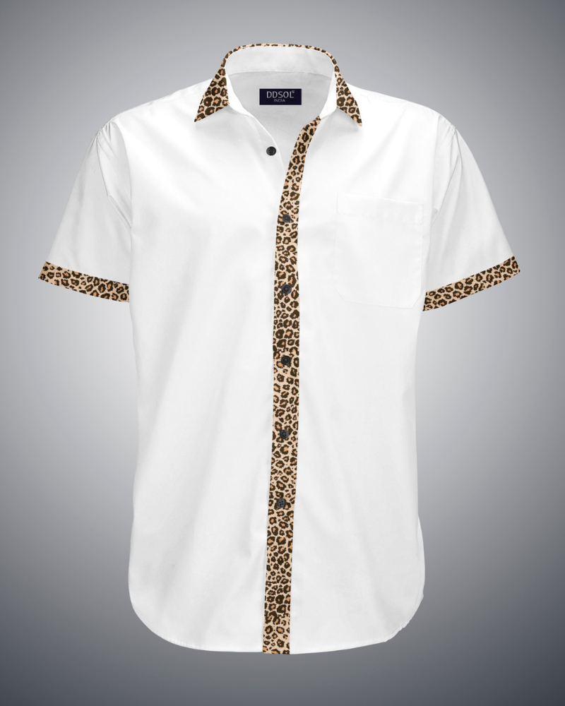 Leopard Print Collar Cotton Shirt
