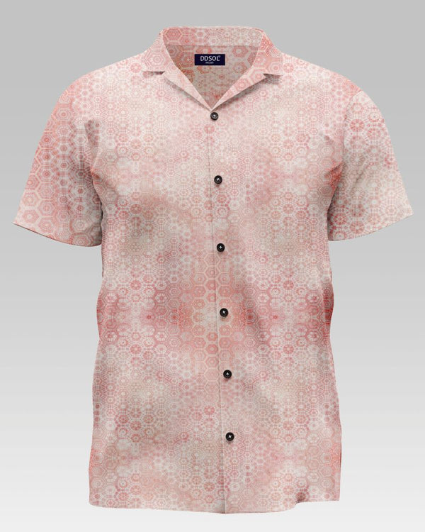 Hexagon Texture Print Cotton Shirt
