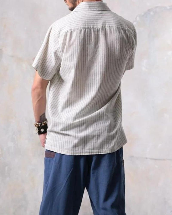 Bamboo Beige Stripe Cotton Shirt